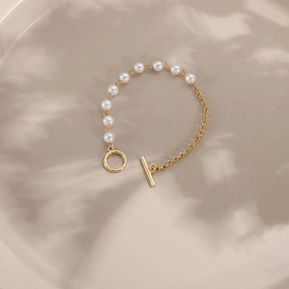 New Metal Chain Ot Buckle Bracelet Creative Personality Cold Wind Simple Pearl Alloy Bracelet