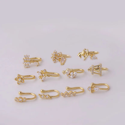 New Micro Inlaid Zircon Nasal Splint Fake Nose Ring Non-Piercing Puncture Nose Studs