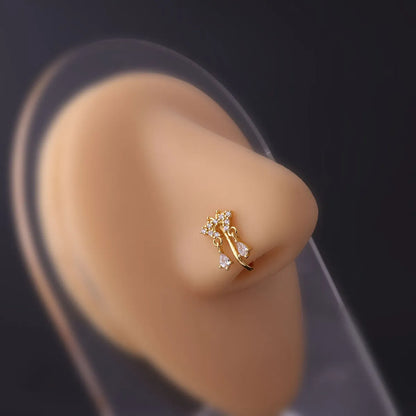 New Micro Inlaid Zircon Nasal Splint Fake Nose Ring Non-Piercing Puncture Nose Studs