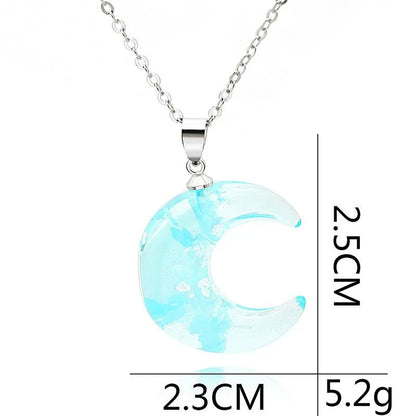 New Moon Crescent Necklace Sky White Cloud Moon Resin Pendant Luminous Blue Sky Cloud Necklace Accessories