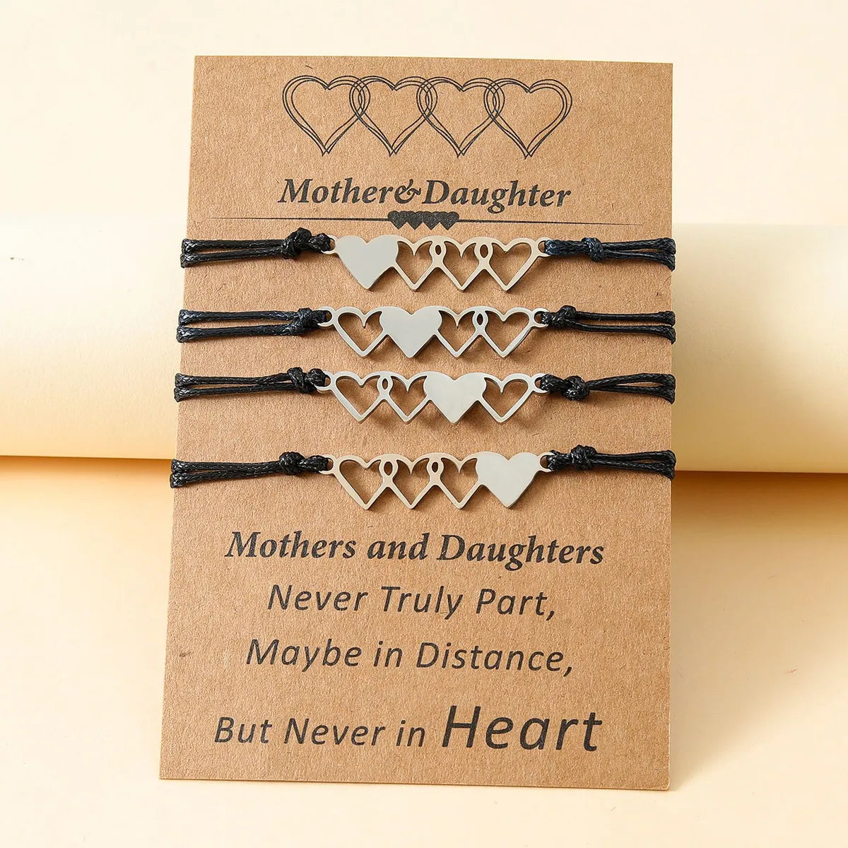 New Mother's Day Parent-child Stainless Steel Heart-shaped Woven Card Bracelet Set