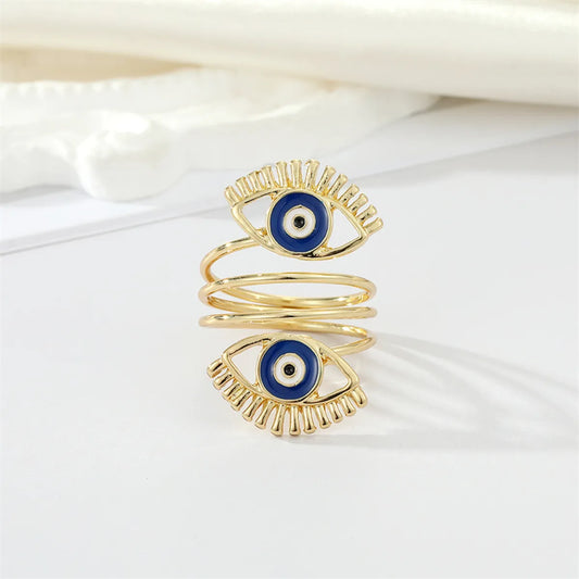 New Oil Dripping Blue Adjustable Exaggerated Devil's Eye Alloy Ring Female