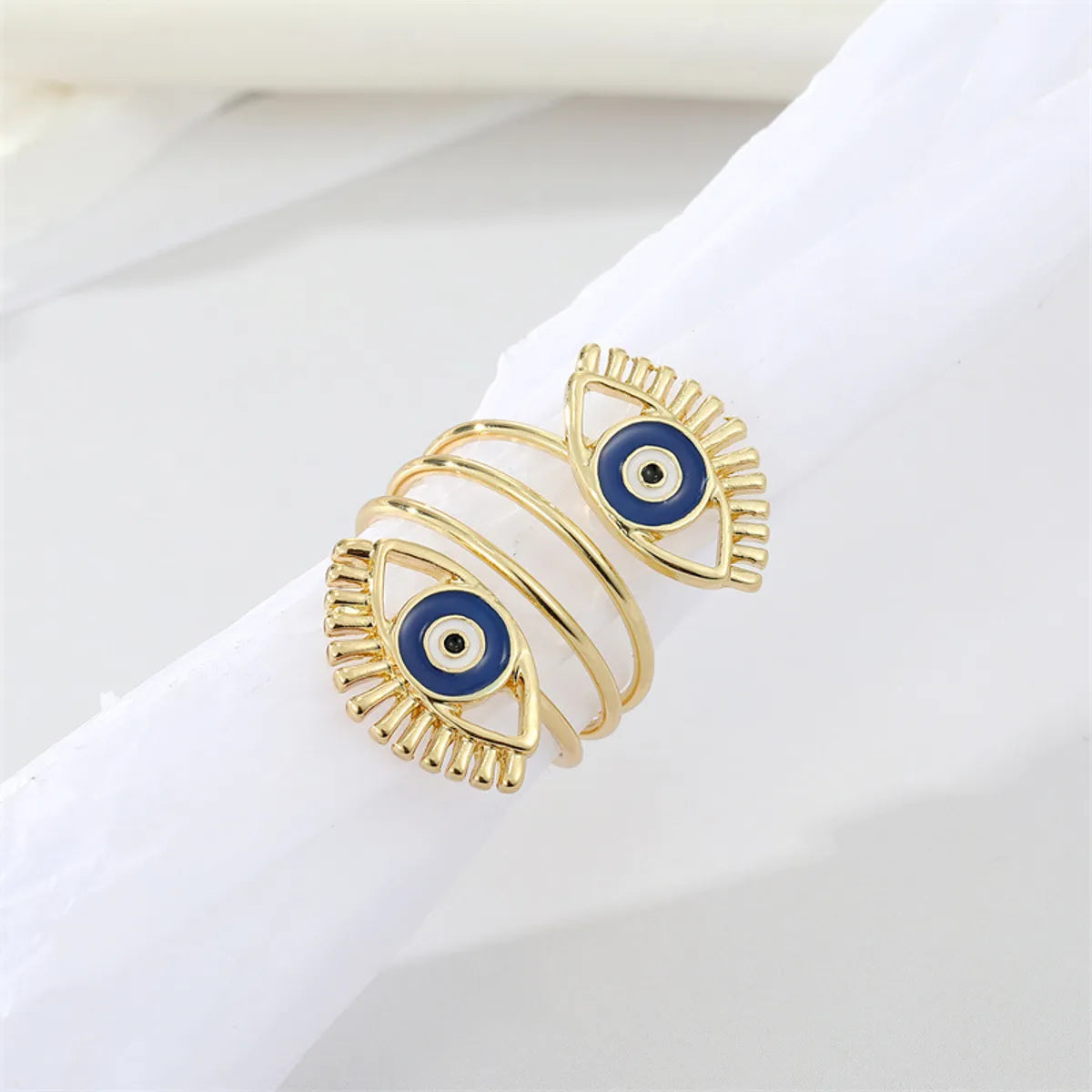 New Oil Dripping Blue Adjustable Exaggerated Devil's Eye Alloy Ring Female