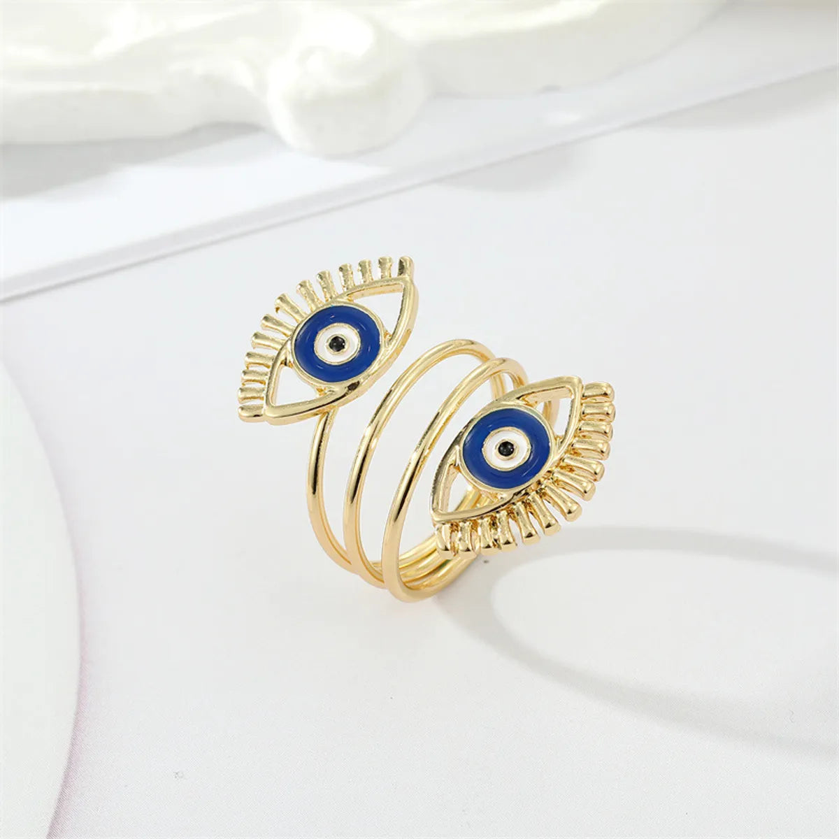 New Oil Dripping Blue Adjustable Exaggerated Devil's Eye Alloy Ring Female