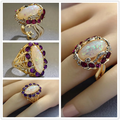 New Opal Gold Ring With Diamonds European And American Fashion Exaggerated Ring