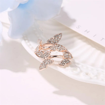 New Opening Ring Hand Ornament Full Diamond Four Butterfly Ring Finger Opening Ring Wholesale Gooddiy