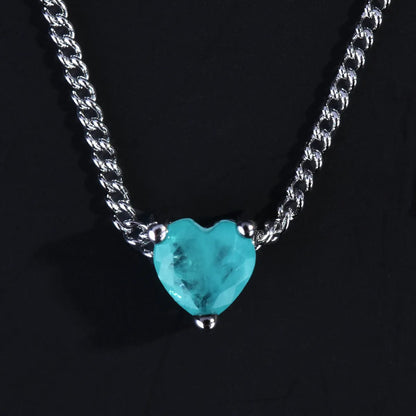 New Paraiba Pendant Heart-shaped Necklace Lake Blue Fashion Extension Chain Clavicle Chain