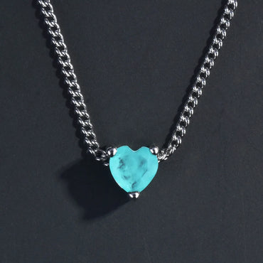 New Paraiba Pendant Heart-shaped Necklace Lake Blue Fashion Extension Chain Clavicle Chain