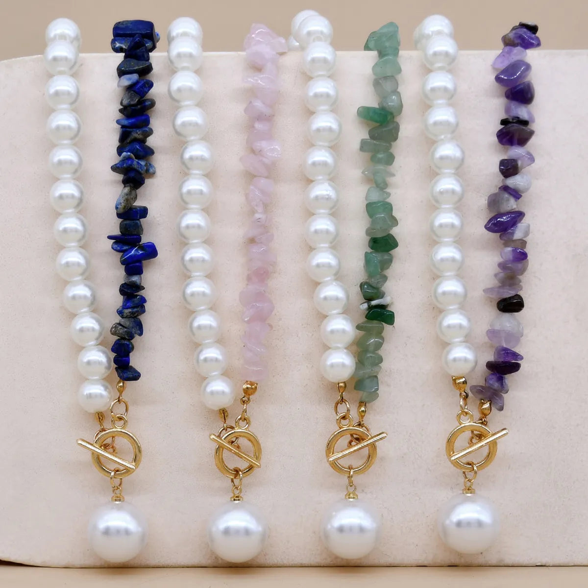 New Pearl Stitching Asymmetrical Amethyst Crystal Gravel Clavicle Chain