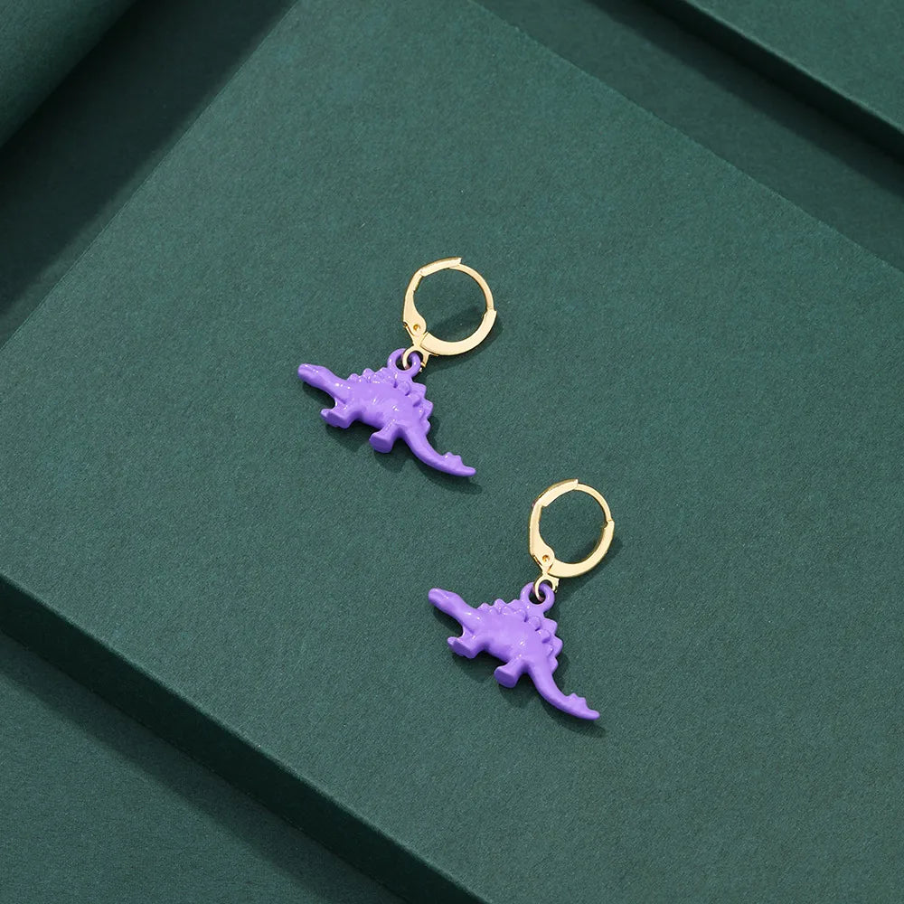 New Personality Cartoon Dinosaur Earrings Fashion Small Cute Dinosaur Multicolor Earrings