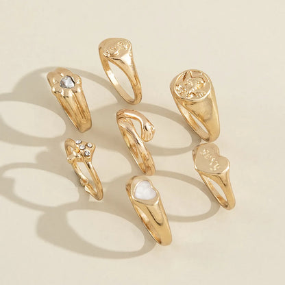 New Personality Creative Heart Shape Hug Angel Diamond Retro Ring Combination Seven-piece Set