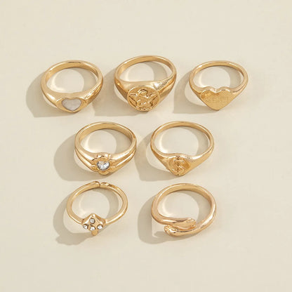 New Personality Creative Heart Shape Hug Angel Diamond Retro Ring Combination Seven-piece Set