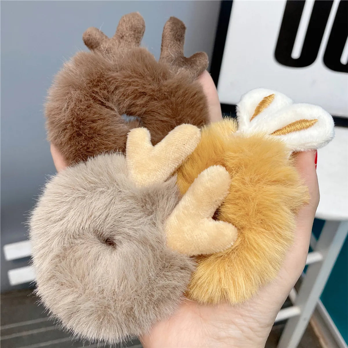 New  Plush Bunny Ear Hair Tie Cute Rabbit Fur Hair Ring