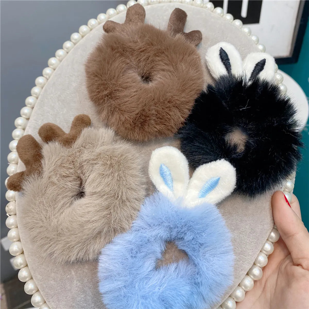 New  Plush Bunny Ear Hair Tie Cute Rabbit Fur Hair Ring