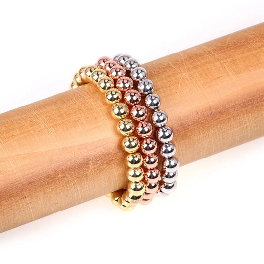 New Popular Beaded Stretch Bracelets Color Preservation Plating 8mm Copper Bead Bracelet Wholesale