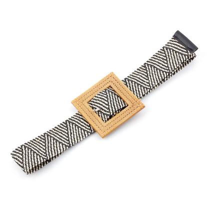 New Pp Straw Woven  Round Buckles Fashion Casual Decoration All-Match Trousers Elastic Belt