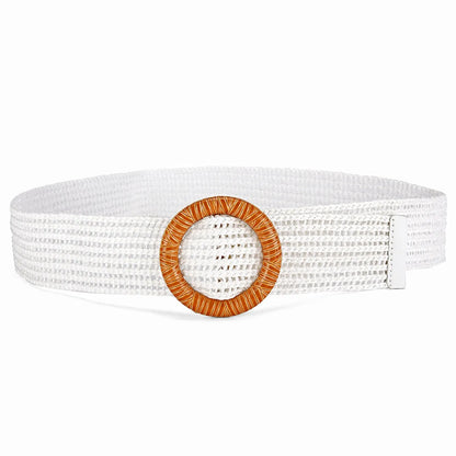 New Pp Straw Woven  Round Buckles Fashion Casual Decoration All-Match Trousers Elastic Belt