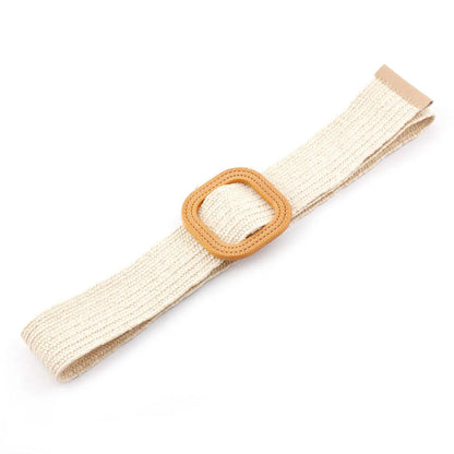 New Pp Straw Woven  Round Buckles Fashion Casual Decoration All-Match Trousers Elastic Belt