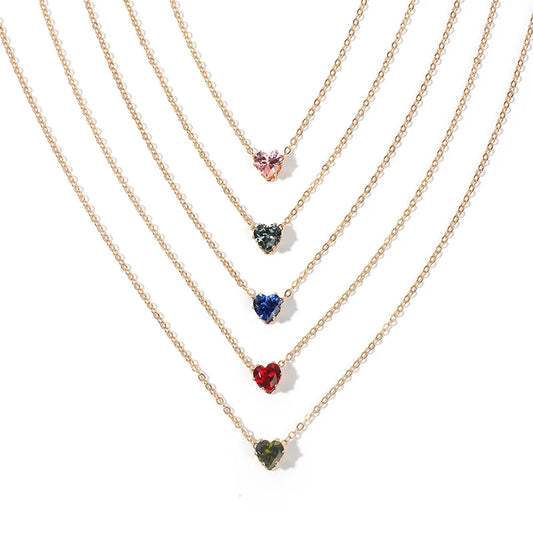 New Products Simple Alloy Chain Crystal Necklace Color Fashion Heart-shaped Zircon Clavicle Chain Wholesale Gooddiy