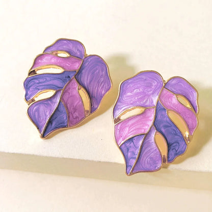 Fashion Leaf Alloy Acrylic Earrings Ear Studs