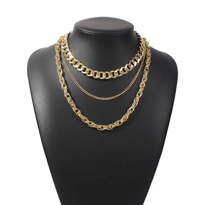 New Punk Style Simple  Metal Texture Multilayer Thick Chain Necklace