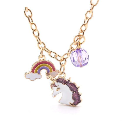 New Purple Unicorn Children'S Alloy Pendant Chain Children'S Necklace Bracelet Set