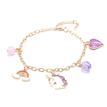 New Purple Unicorn Children'S Alloy Pendant Chain Children'S Necklace Bracelet Set