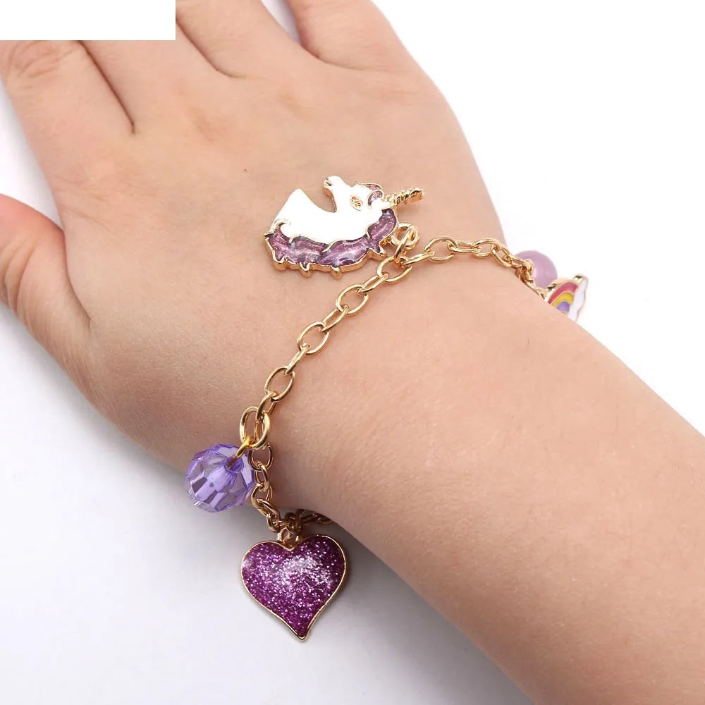 New Purple Unicorn Children'S Alloy Pendant Chain Children'S Necklace Bracelet Set