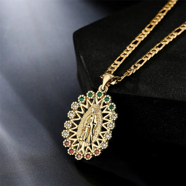 New Religious Jewelry Golden Virgin Mary Necklace Zircon Necklace Female Wholesale