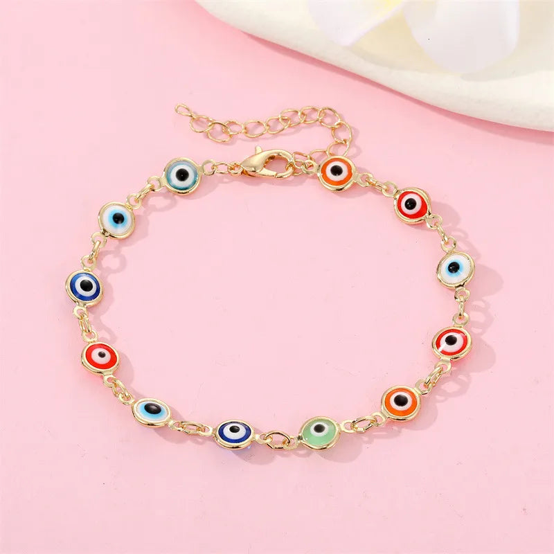 New Retro Color Eye Necklace Bracelet Demon Eye Clavicle Chain