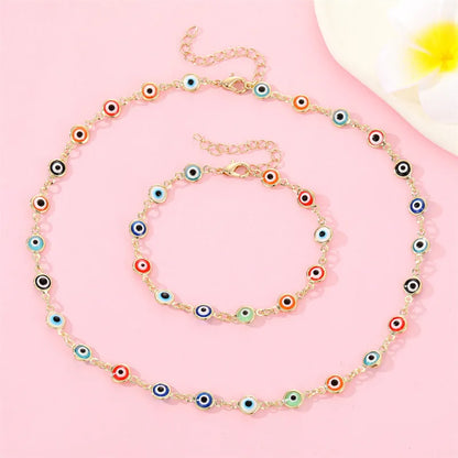 New Retro Color Eye Necklace Bracelet Demon Eye Clavicle Chain