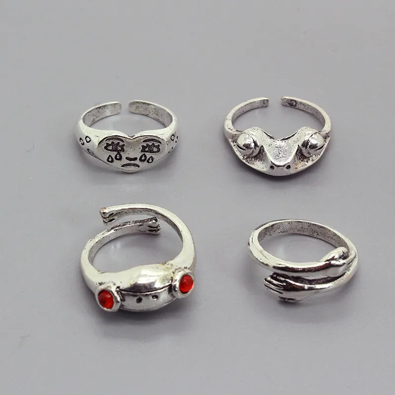 New Retro Funny Frog Crying Face Ring Creative Metal Hug Finger Ring Cross-Border Jewelry