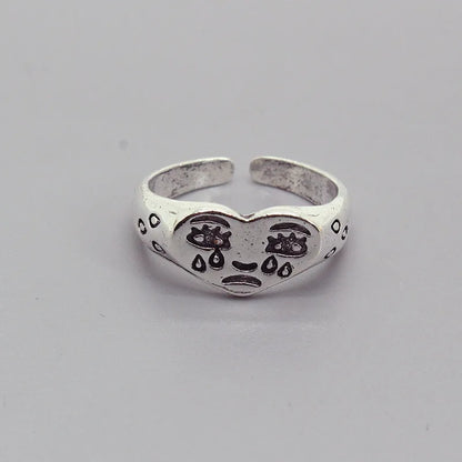 New Retro Funny Frog Crying Face Ring Creative Metal Hug Finger Ring Cross-Border Jewelry