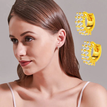 New  Retro Geometric Ring Circle Round Full Diamond Ear Buckle  Gold-Plated Ear Clip Wholesale