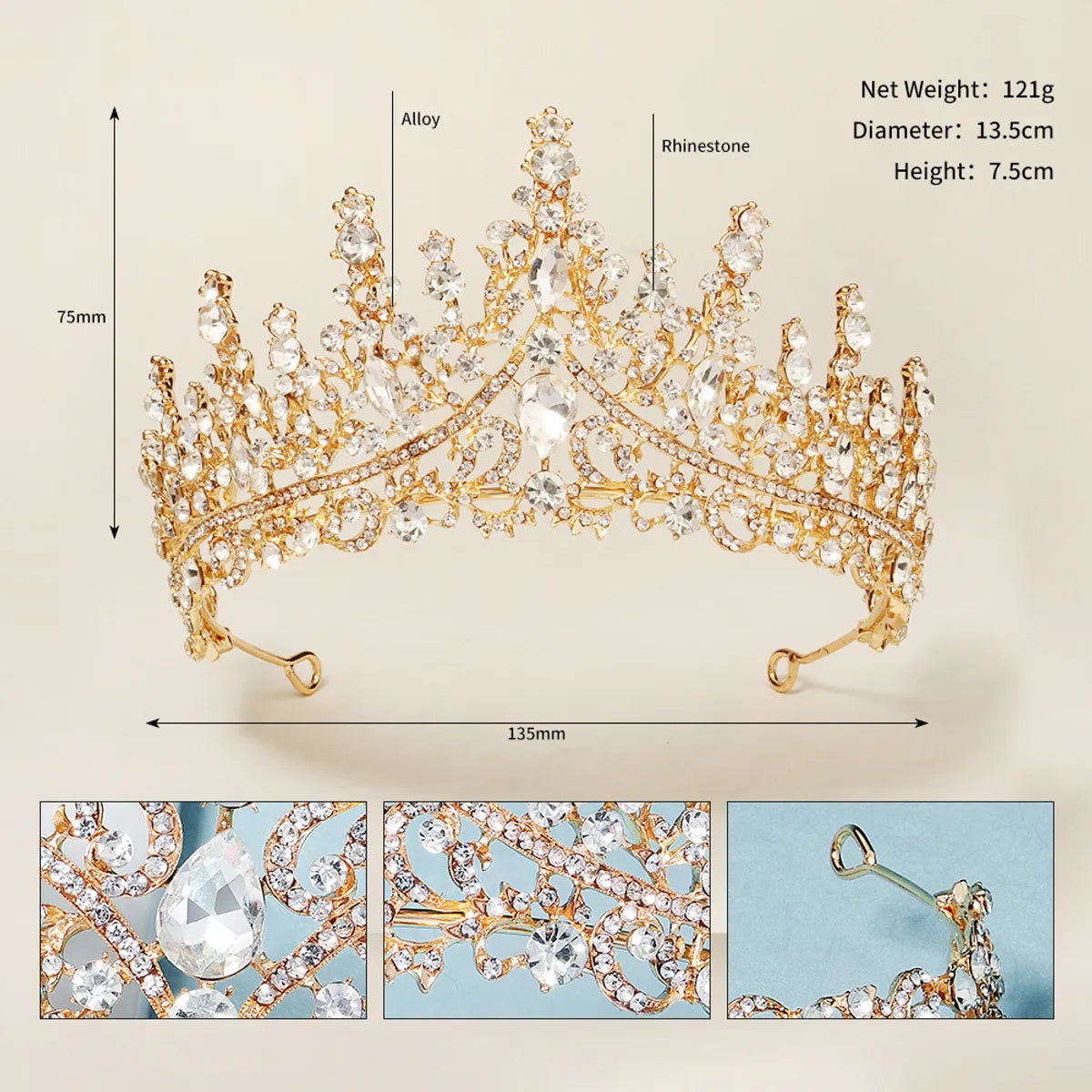 New Retro Luxury Full Diamond Alloy Crown Wedding Dress Wholesale Nihaojewelry