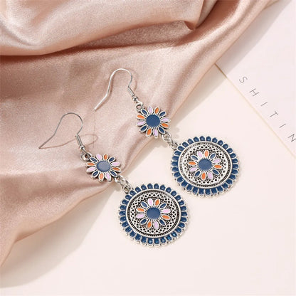 New Retro  Palace Style Carved Metal Flowers Totem Earrings Color Dripping Long Small Daisies Wholesale Gooddiy