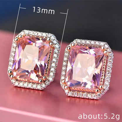 New Retro Pink Diamond Zircon Copper Platinum Plated Copper Earrings