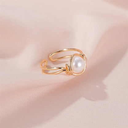 New Ring Simple Pearl Ring Finger Ring Personality Knotted By Mouth Ring Ladies Index Finger Ring Wholesale Gooddiy