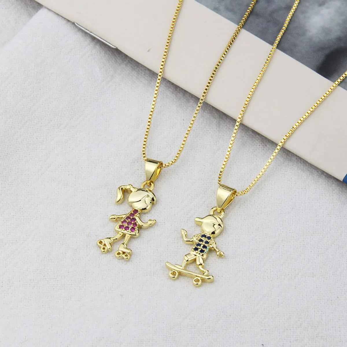 New Roller Skating Boys And Girls Pendant Gold-plated Copper Necklace