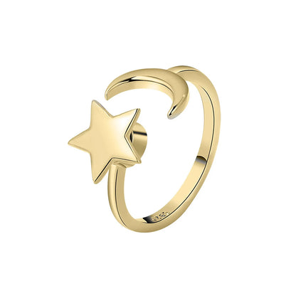 New Rotating Star And Moon Cross-Bright Copper Zircon Index Finger Ring