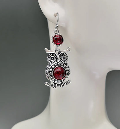 Lady Owl Diamond Metal Artificial Gemstones Earrings