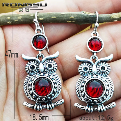 Lady Owl Diamond Metal Artificial Gemstones Earrings