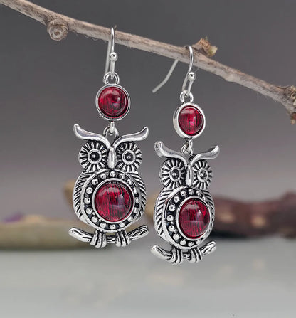 Lady Owl Diamond Metal Artificial Gemstones Earrings