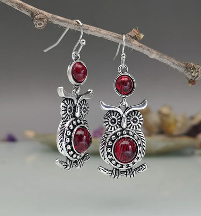 Lady Owl Diamond Metal Artificial Gemstones Earrings