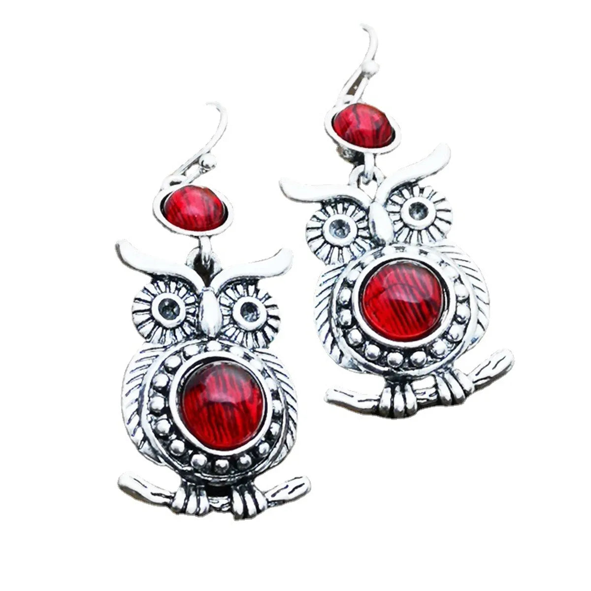 Lady Owl Diamond Metal Artificial Gemstones Earrings