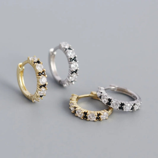 New S925 Silver Geometric Two-color Zircon Ear Ring Ear Buckle