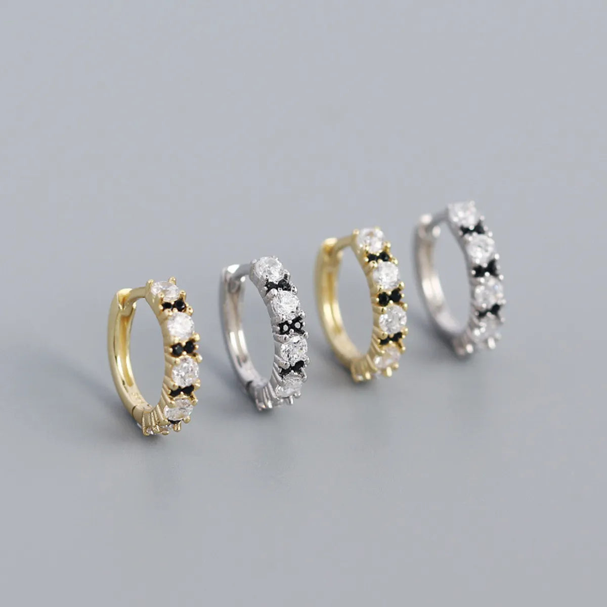 New S925 Silver Geometric Two-color Zircon Ear Ring Ear Buckle