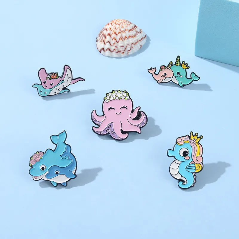 New Sea Life Jellyfish Whale Hippo Series Pin Clothes Accessories Brooch