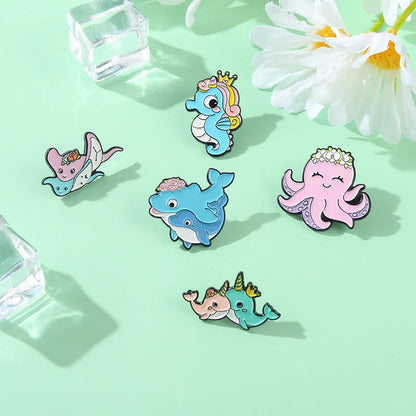 New Sea Life Jellyfish Whale Hippo Series Pin Clothes Accessories Brooch