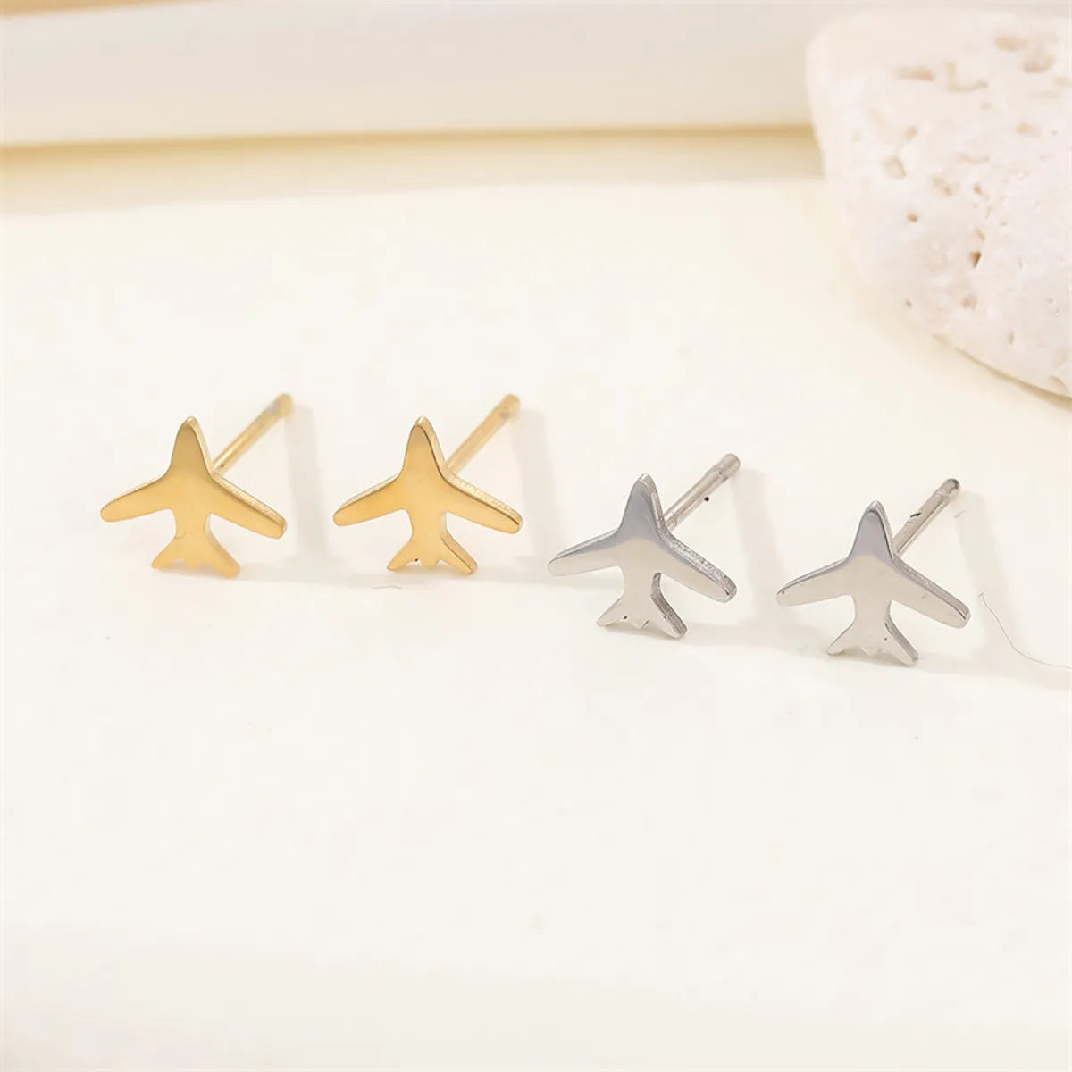 Airplane Stainless Steel No Inlaid Earrings Ear Studs